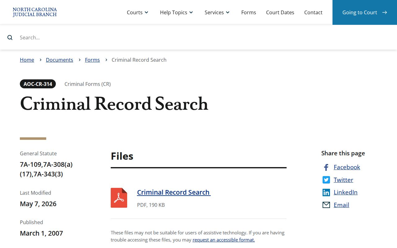 AOC-CR-314 Scotland County certified criminal record search form
