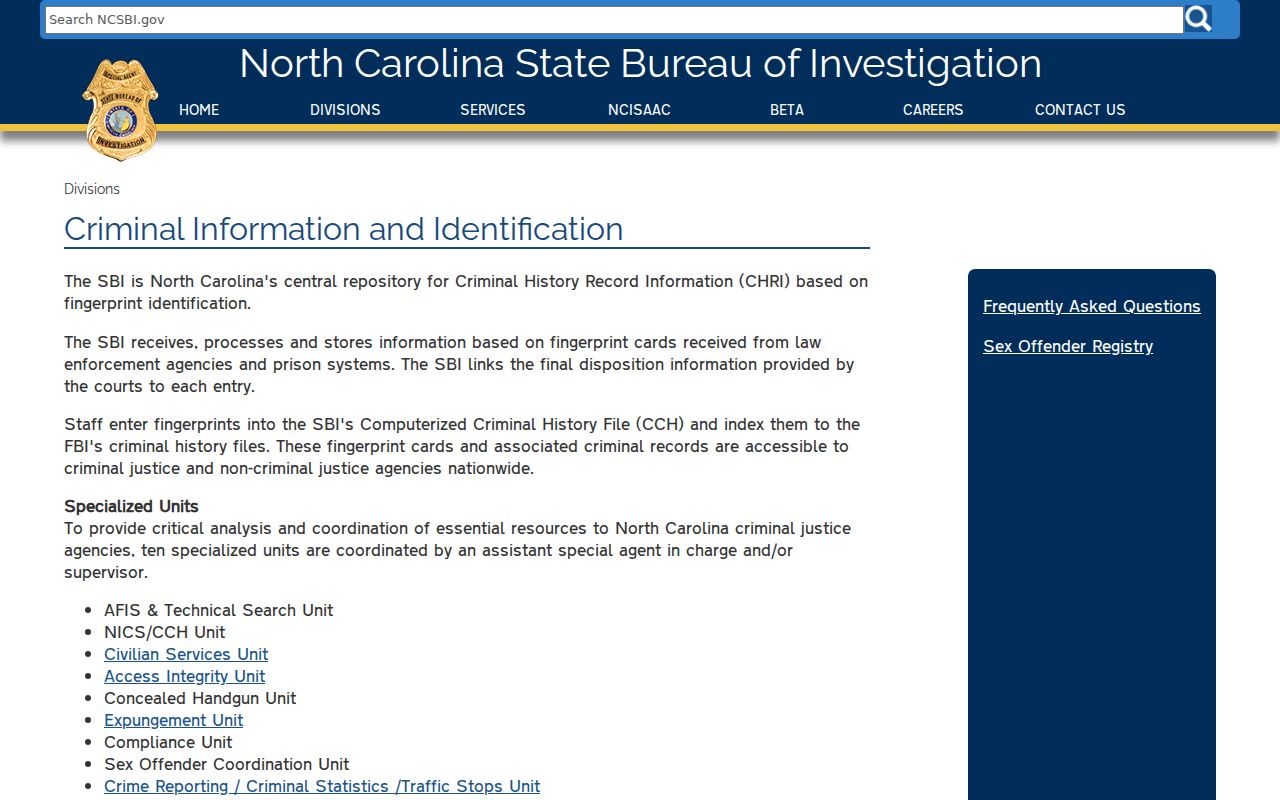 North Carolina SBI Scotland County criminal history repository information