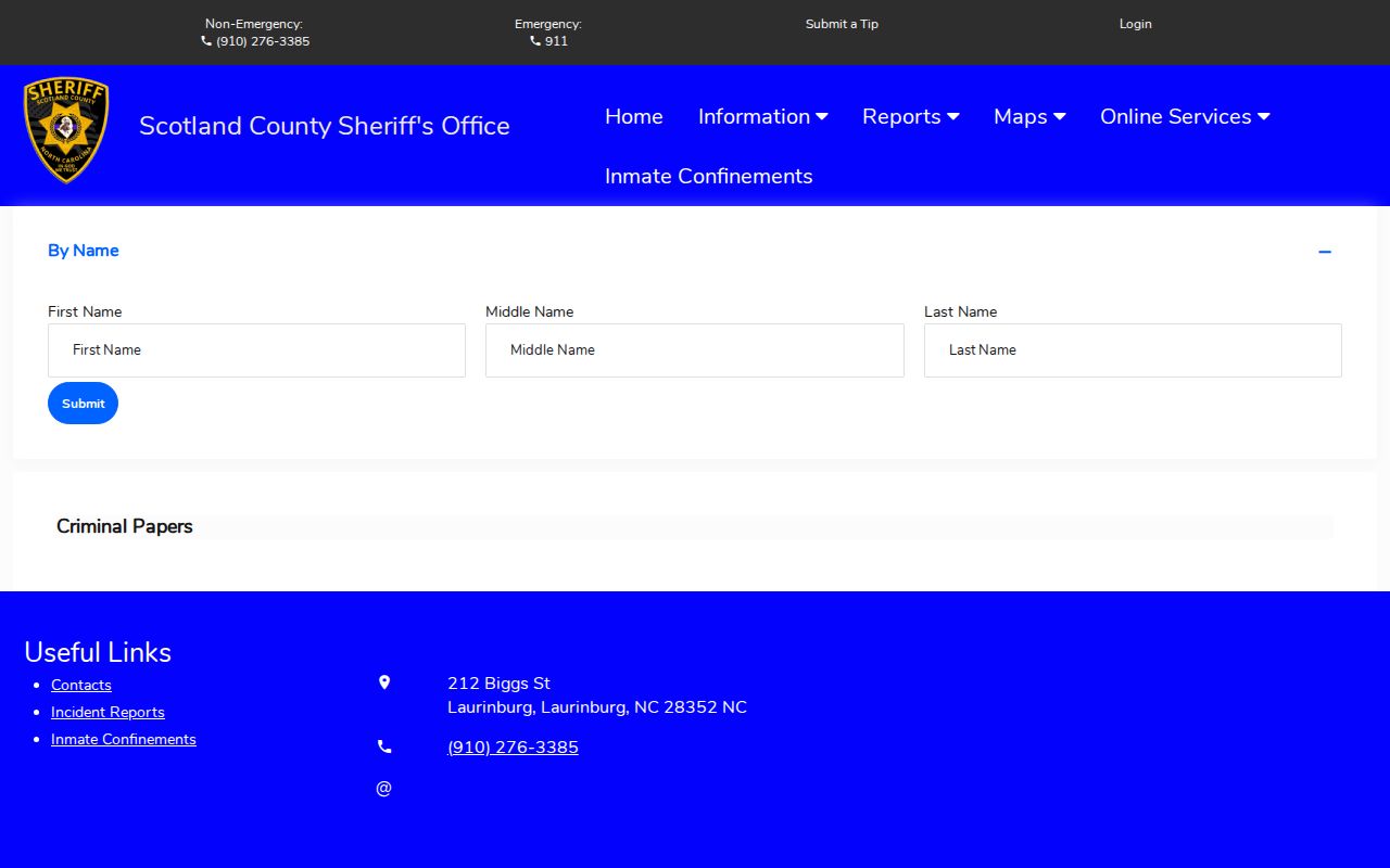 Scotland County criminal warrant papers record search