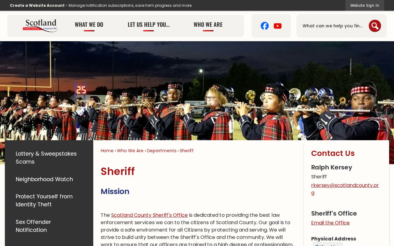 Scotland County Sheriff criminal records contact page