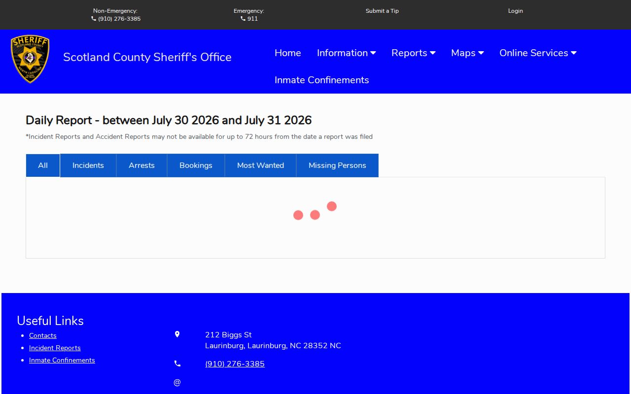 Daily Scotland County arrest records and booking report