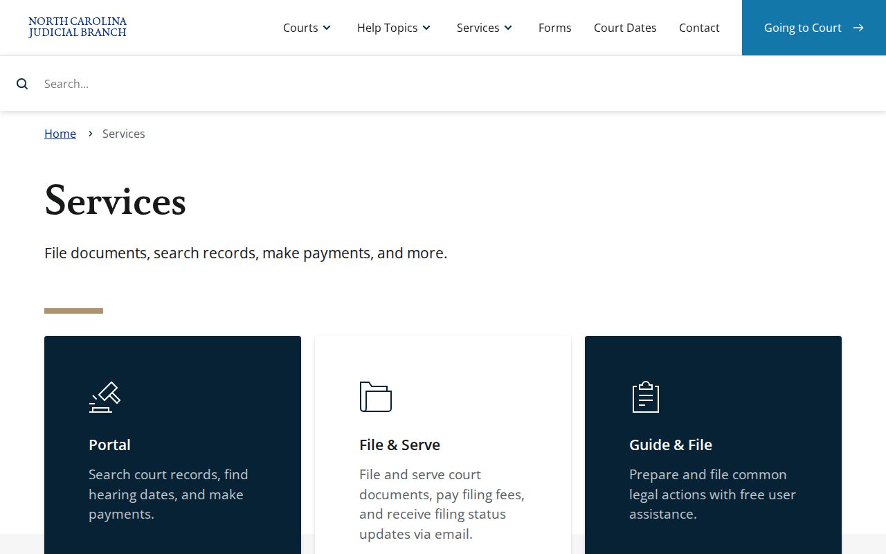 North Carolina services used for Scotland County court case lookup