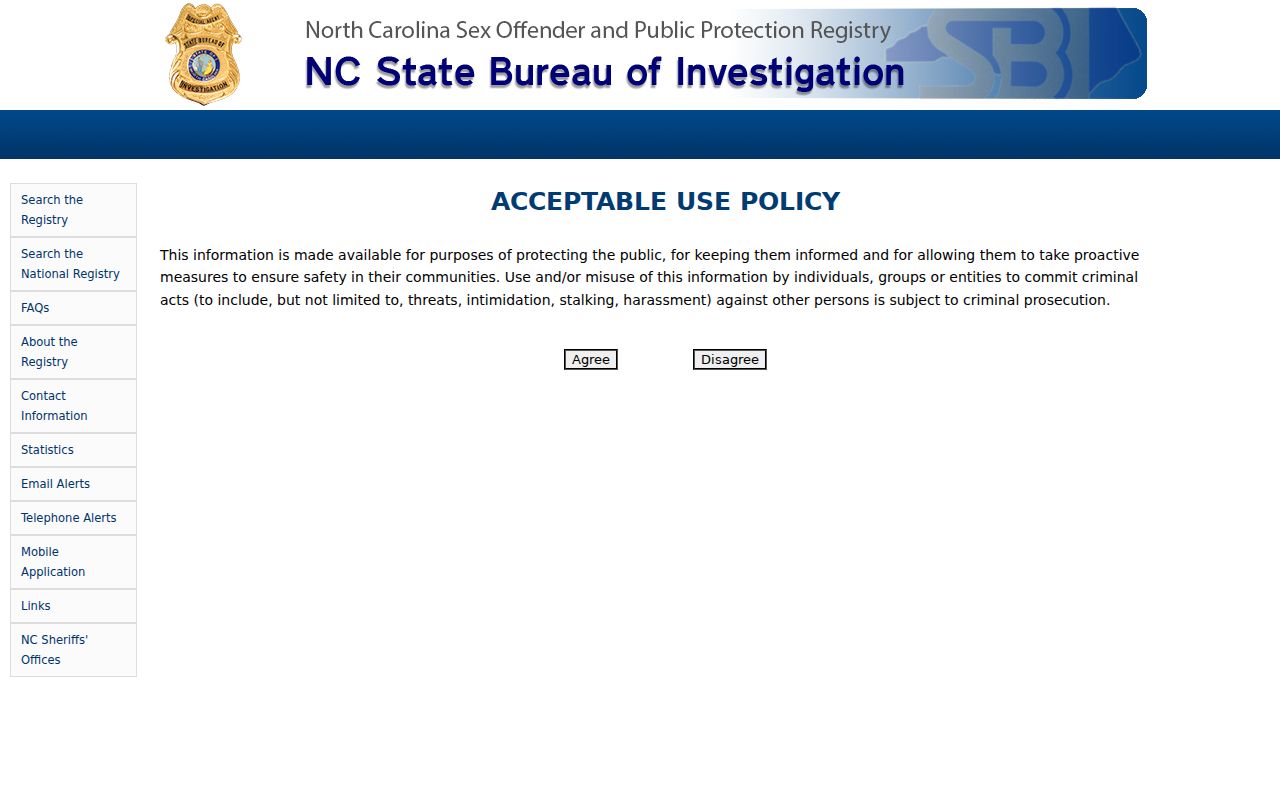 Scotland County sex offender registry acceptable-use page